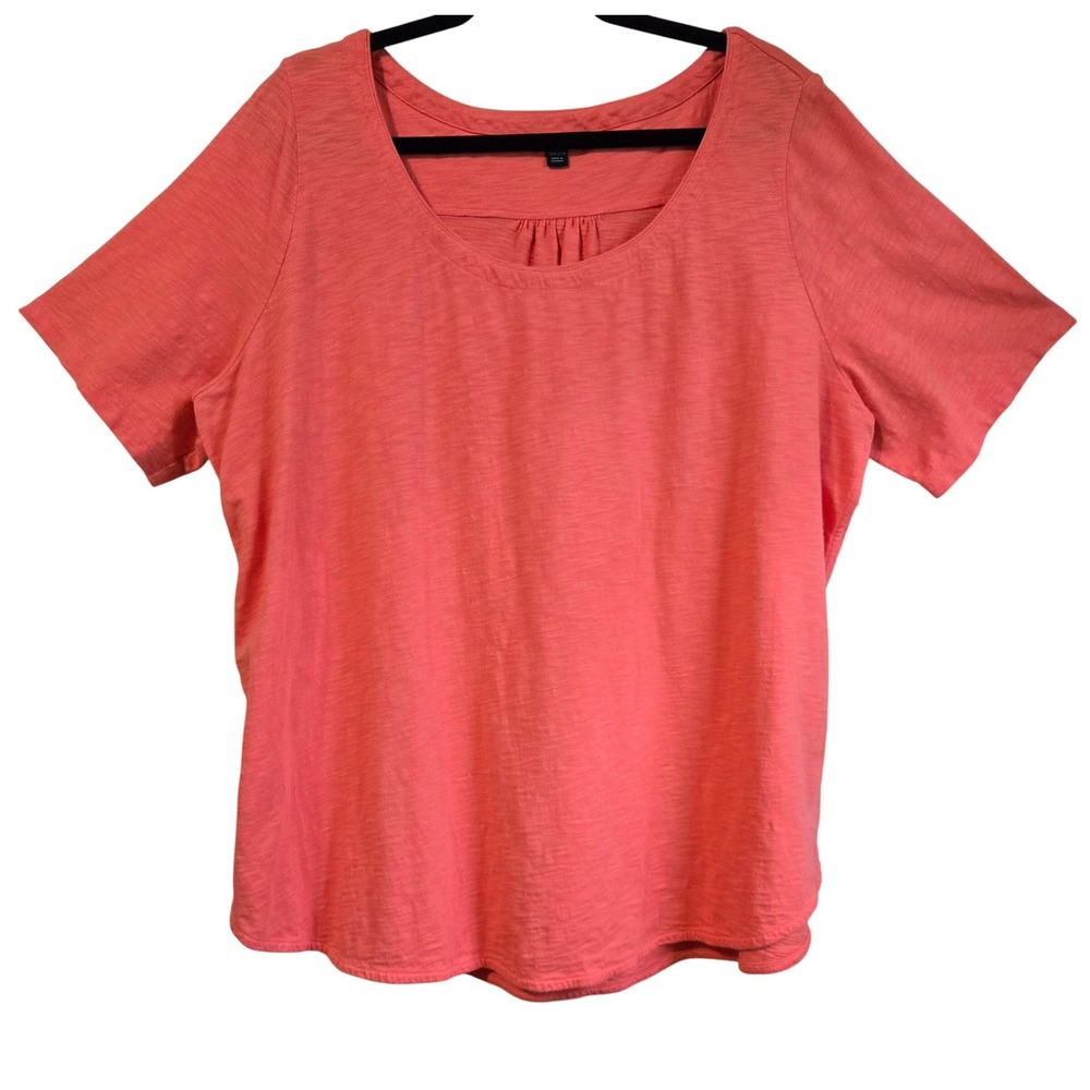 Lands End Coral Pink Cotton Women's Slub Scoop Neck Short Sleeve Tee 20/22